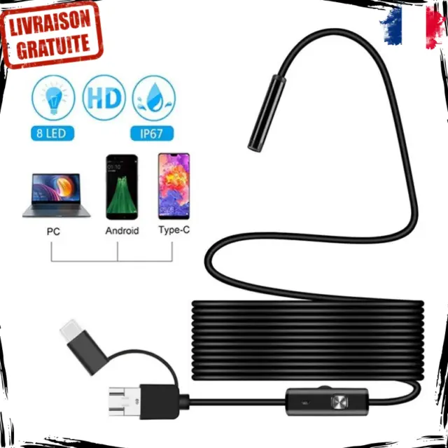 Endoscope Caméra Endoscopique 1080P 2MP USB 3en1 2m IP67 avec 8 LED PC & Android