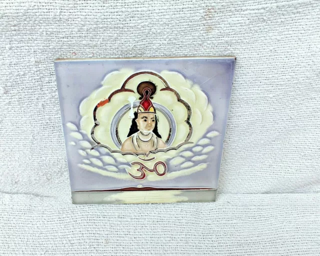 Vintage Lord Krishna & Om Architecture Furniture Ceramic Tile Rare Japan CT83