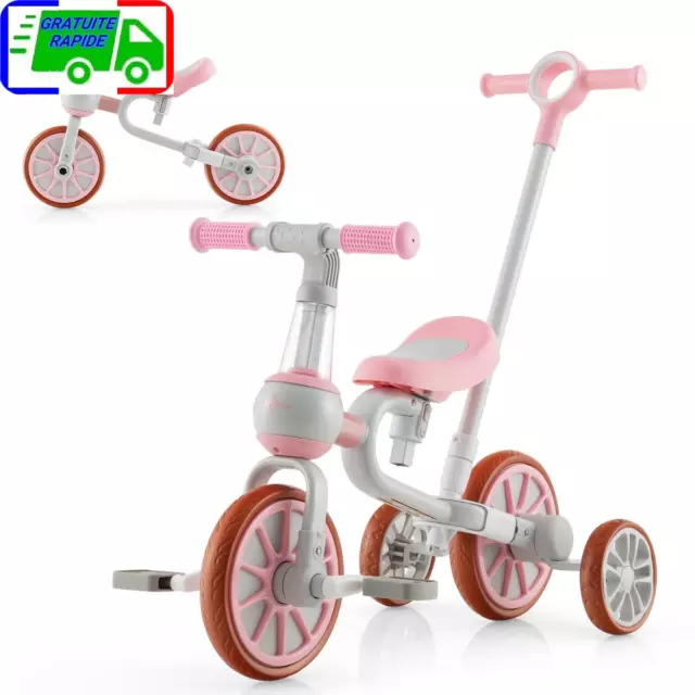 Tricycle Evolutif 5-en-1 avec Putter pour Enfants 2-4 Ans Pédale et Roue Arrière