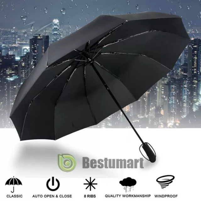 Auto Open/Close 3 Folding Umbrella Anti-UV Sun Rain Windproof Travel Portable