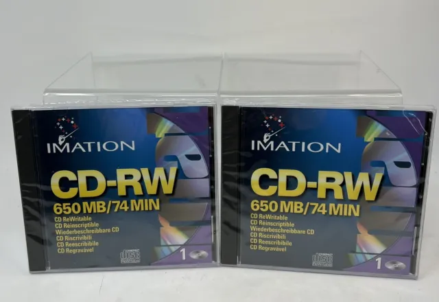 Lot Of 2 Imation 650MB/ 74 Min.  CD-RW Disc New Sealed Single CD-RW Jewel Case