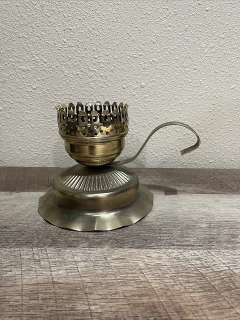 Vintage Brass? Metal Handheld Candle Stick Holder Loop Handle No Chimney
