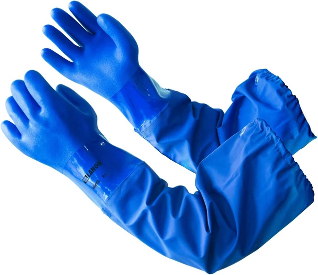 Guantes largos de PVC LANON 26" para estanque, guantes de goma reutilizables de alta resistencia, impermeables