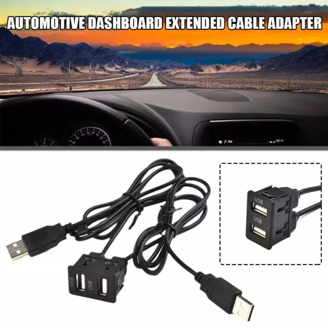 Car-Dash Flush Mount Dual USB Port Auto Instrument Panel Extension Cable Ad O0U1