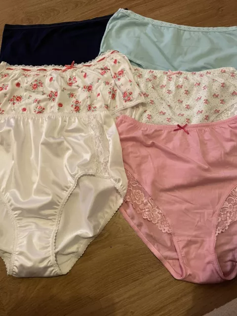 HANES PINK SILKY nylon granny pants briefs big knickers Size Large