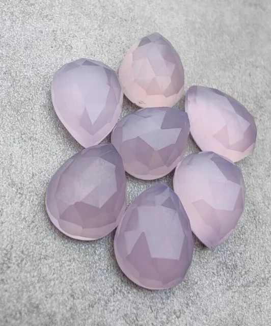 Natural Lavender Chalcedony Pear Shape Checker Cut Calibrated Loose Gemstones