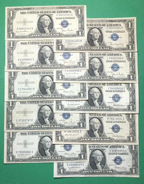 10 Notes - Series 1935 G  -  $1 - Silver Certificates - Very Fine Or Better
