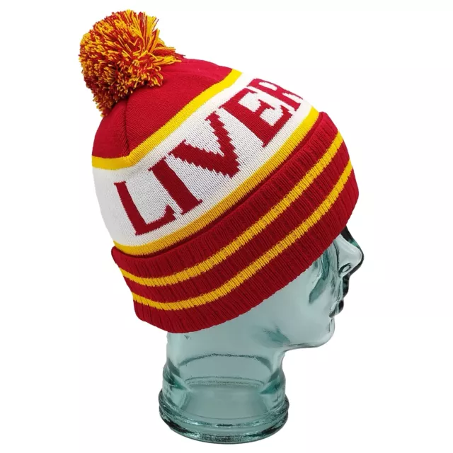 Liverpool Bobble Hat Red, White & Yellow Adult Size - Ribbed Cuff -Football Gift 2