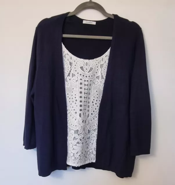 Marks and Floral Navy Two Layer Top/Cardigan UK Size 12