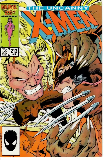 Uncanny X-Men 213 - Wolverine vs Sabertooth/1st Cameo Mr. Sinister Wow! 8.0 / VF
