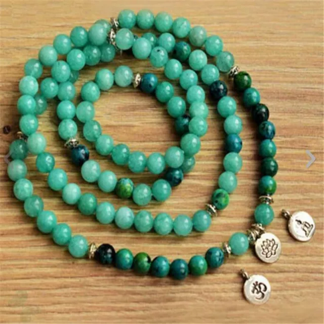 6mm 108 perles vert jade mala bracelet lotus pendentif Bouddha Reiki Naturel 3