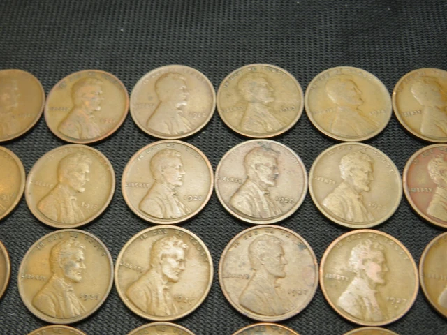 1909-1938 S  Lincoln Wheat Cent Penny roll lot 50 different coins old US Copper 3
