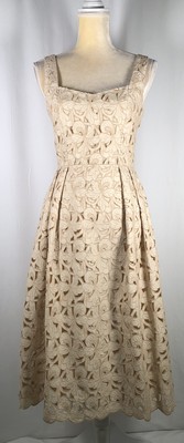 Antonio Melani Dress Gown Flare 2, 6 Cotton Sleeveless Embroidered Modest Beige