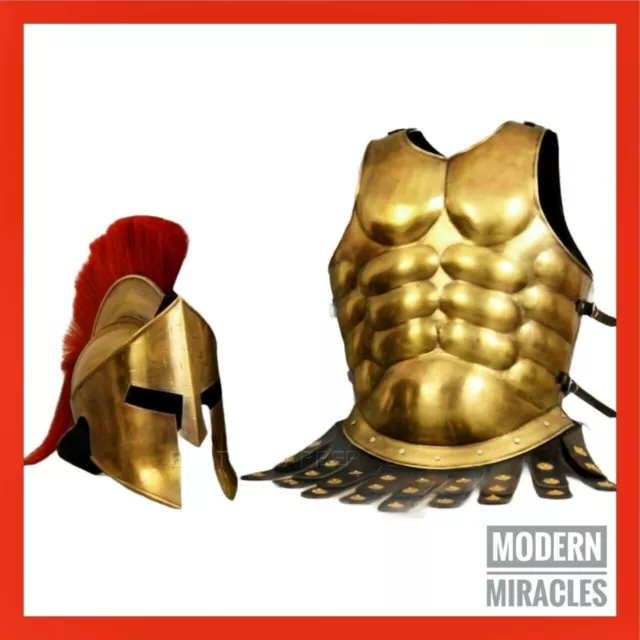 Chaqueta de armadura muscular medieval con casco espartano Disfraz de Halloween