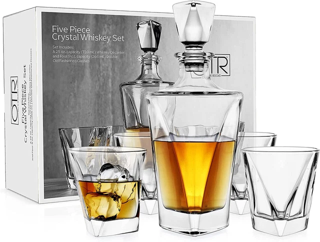 Juego de decantador de whisky y vasos 739 ml decantador de licor de cristal