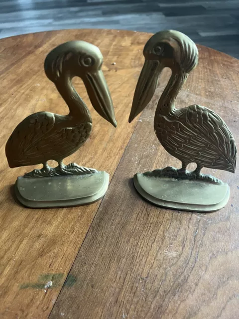 Brass Bookends Pelican Bookend Bird Statue Vintage Coastal Decor Andrea By Sadek