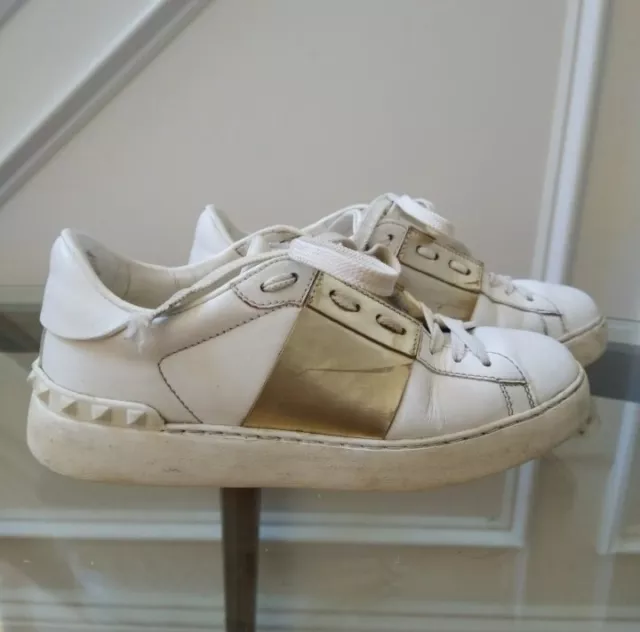 Valentino Garavani Open Leather Sneakers Women's 36 White Gold