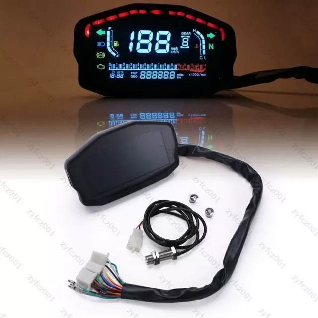 Universal 12V LCD Digital Motorcycle Speedometer Odometer Motorbike Tachometer 2