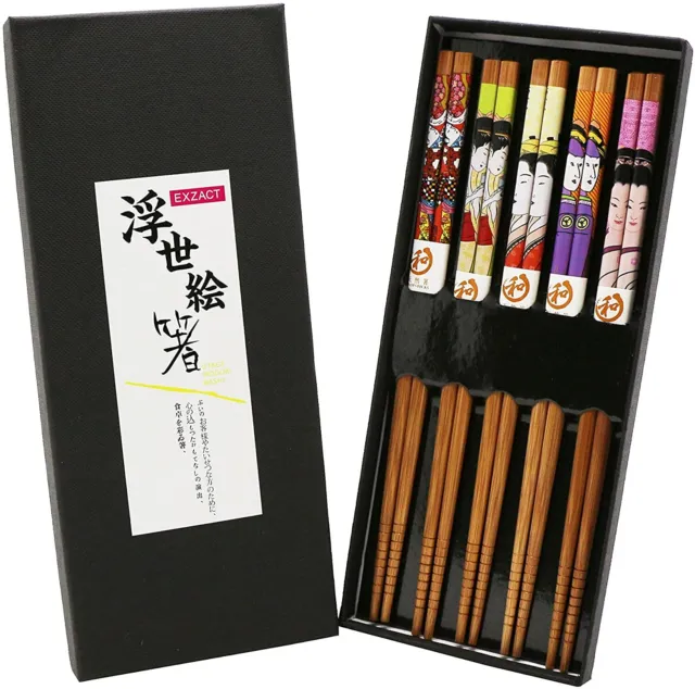 Exzact Chopsticks Gift Set - 4/5/10 Pairs of Bamboo Chopsticks in a Handmade Box