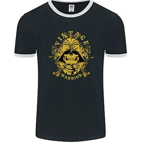 Vintage Warrior Samurai Bushido MMA Skull Mens Ringer T-Shirt FotL