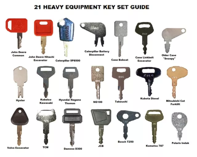 21 Heavy Construction Equipment Ignition Key Set JD CAT KOMATSU JCB Best Quality