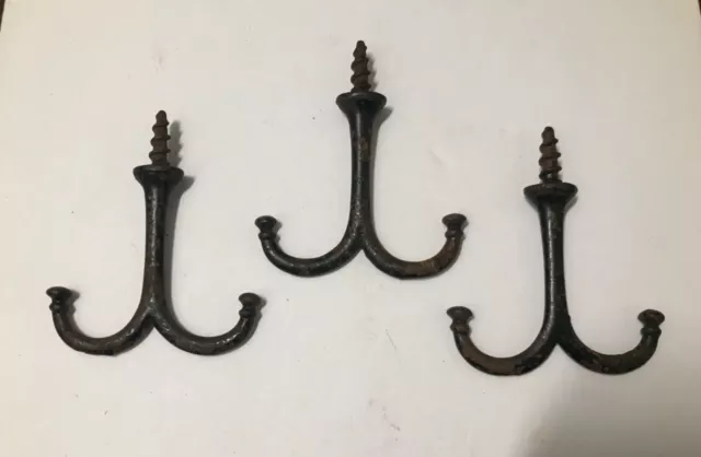 ( 3 ) Antique CAST IRON double hooks, hat rack, coat rack, steampunk, etc...