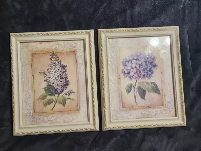 Homco Home Interiors Framed Prints Hydrangea and Lilac in Vases Lot of 2