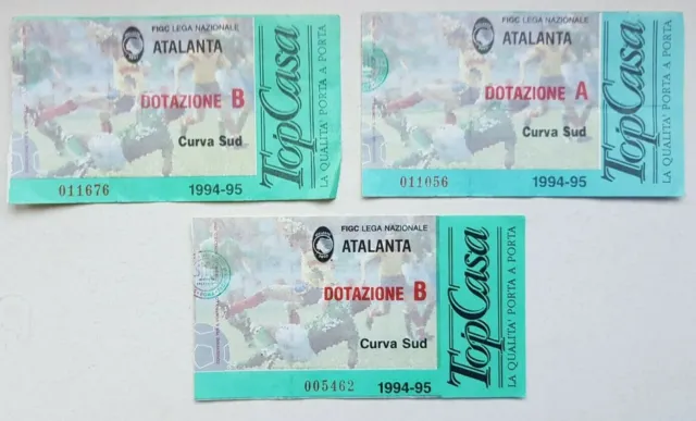3 Tickets Biglietti Partite Atalanta Calcio Stagione 1994-1995 Rarita' Sportiva