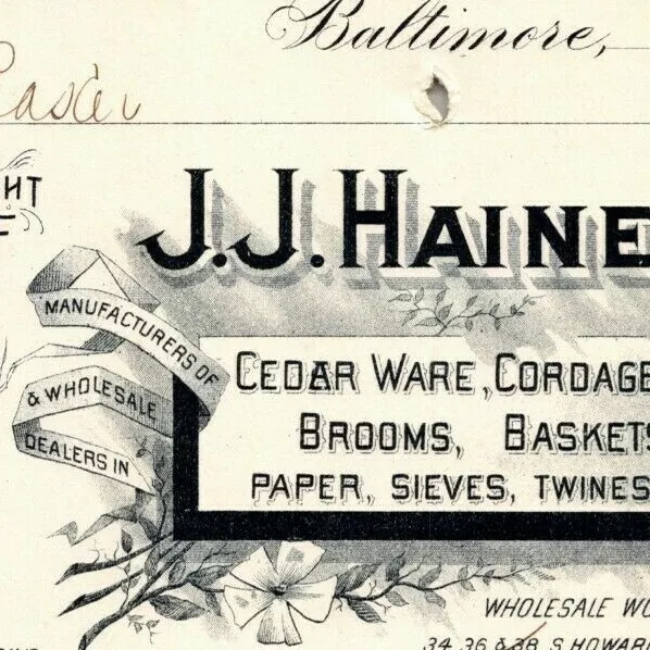 1897 Letterhead Billhead J.J. Haines Cordage Mats Baltimore Ephraim Baker*