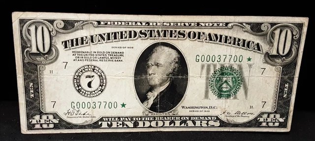 1928 Federal Reserve $10 Star Note - Vf - Rare! 7700