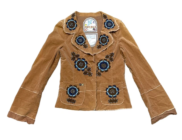 Johnny Was Joystick Brown Corduroy Jacket Blazer Embroidered Retro Hippie Large