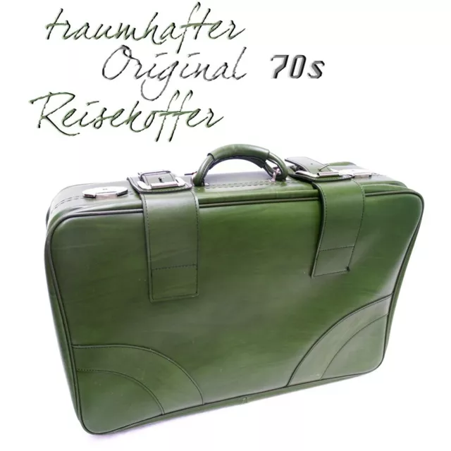 alter Reisekoffer grün, wunderschöner Vintage Koffer Lederkoffer 70er-Jahre TOP!