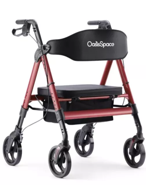 OasisSpace Heavy Duty Rollator Walker Bariatric Red, 450 lbs. Inspected - NEW!