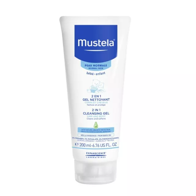Mustela 2 in 1 Cleansing Gel 200mL Normal Skin Cleans and Softens Bebe-Enfant