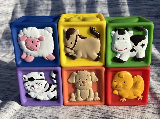 Vintage Disney Animals Shapes Abc 123 Baby Soft Blocks Set/6 Squeezable #4