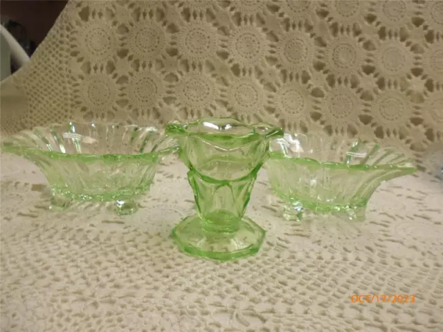 Vintage Cut Glass Green Glass Depression Bud Vase-2 Green Glass Sweets Dishesnew