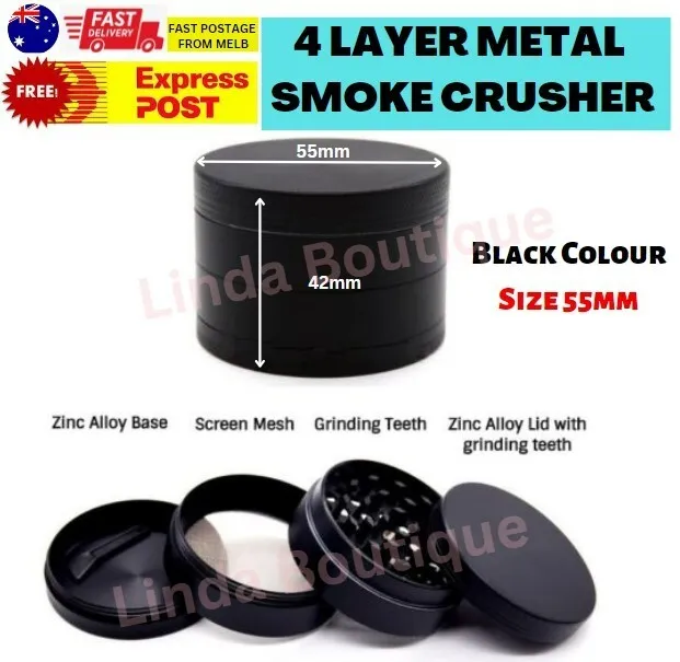4 Layer Metal Grinder Zinc Alloy Herb Tobacco Smoke Crusher Hand Muller 55mm BLK
