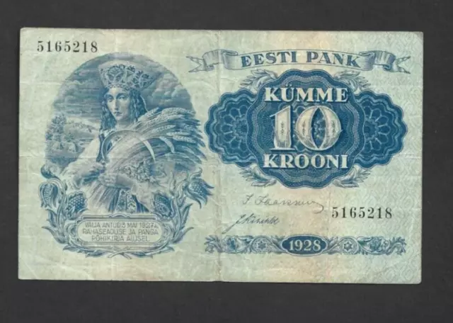 10 Krooni Fine  Banknote  From Estonia 1928   Pick-63