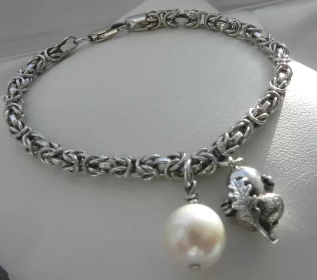 ✨SWEET✨DELICIOUS✨ 41g sterling silver 925 fully HM squirrel pearl charm bracelet