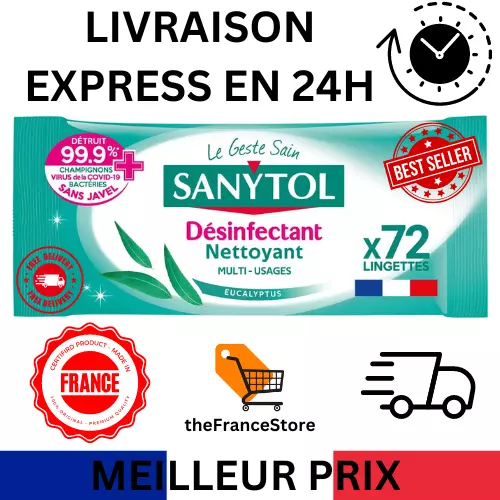 Sanytol - Lingettes Multi-Usages Désinfectantes Eucalyptus x 72 lingettes