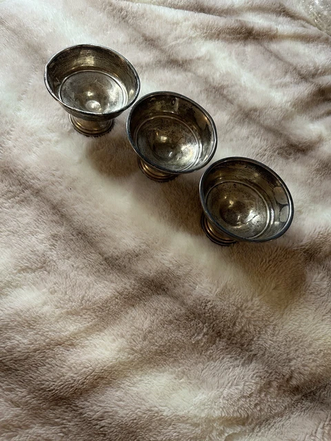 Set Of 3 Vintage Crown Silver Weighted Cups Tarnished