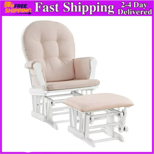 Angel Line Windsor Glider and Ottoman, White Finish with Pink Cushions