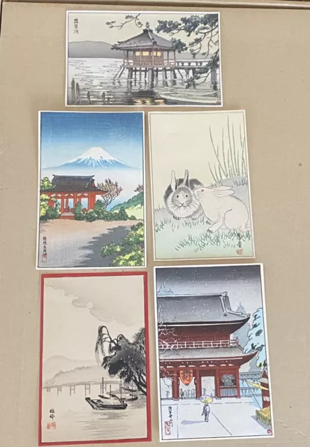 Woodblock Print Many Artists 6Lot Made in Japan 14×9.3cm Made In 1928-35