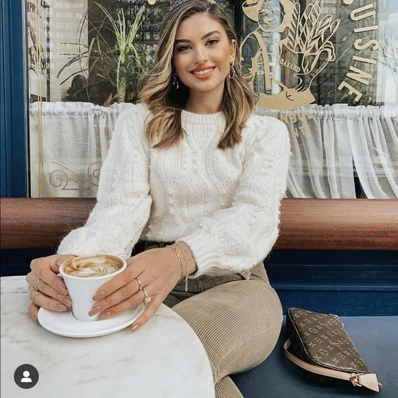 MAGLIONE ZARA ECRU Misto Lana Alpaca Lavorato A Maglia Con