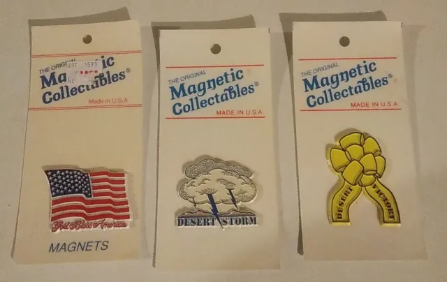 3 VTG Magnetic Collectables Desert Storm Yellow Ribbon American Flag Magnets