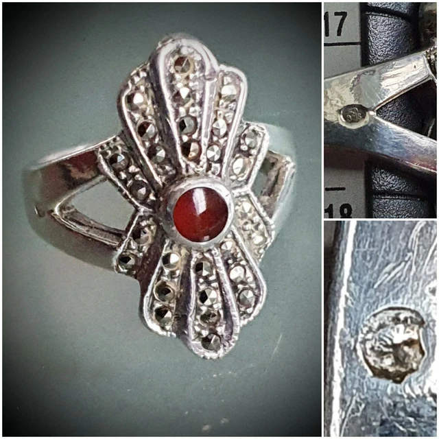 Bague Ancienne Art Déco En Argent Massif 925 - Tête De Minerve Poinçonnée - Taille 55 Occasion