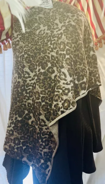 Neiman Marcus Brown Animal Print Crystal  Cape Poncho Cowl Neck One Size All NWT 3