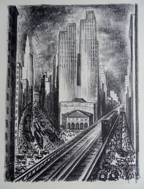 Le Métro à New York USA 1931 Adriaan LUBBERS Lithographie Originale Art Deco