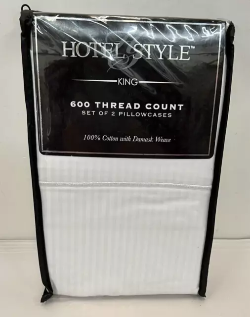 Hotel Style 600 Thread Count 100% Luxury Cotton Pillowcases 2 King Arctic White