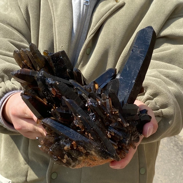 8.45LB  Natural Beautiful Black Quartz Crystal Cluster Mineral Specimen